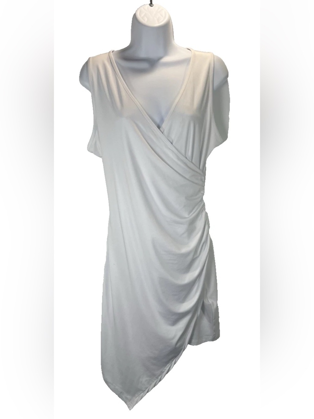 White Ruched Faux Wrap Asymmetrical Mini Dress NWT Size Medium Bachelorette Trip